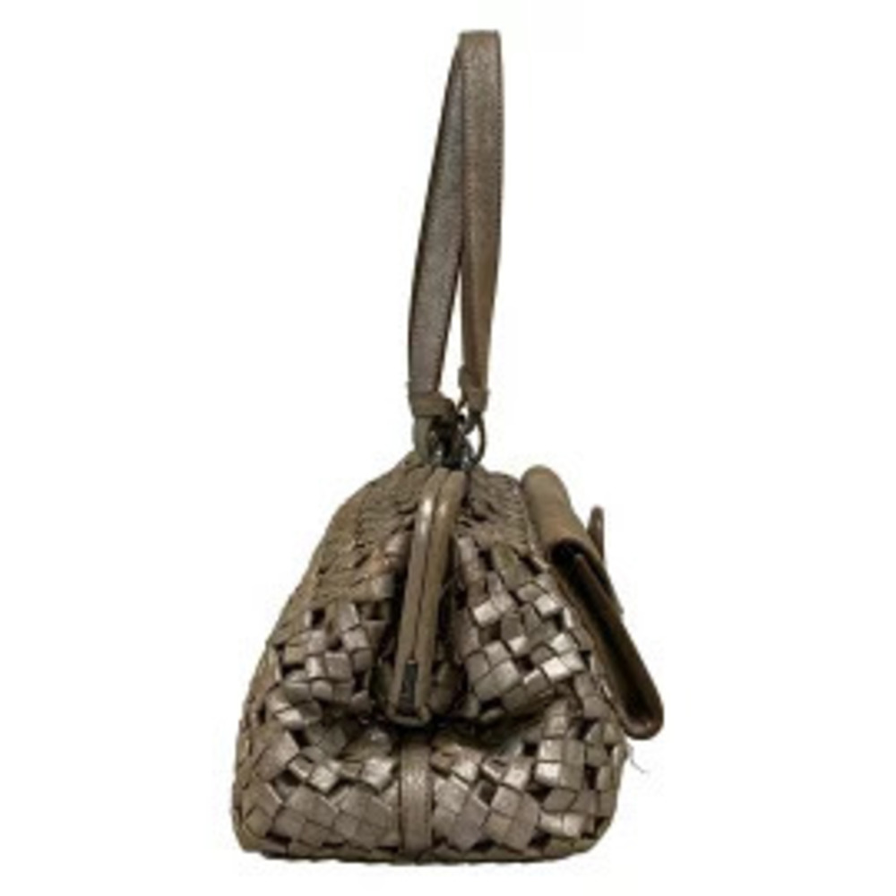 Bottega Veneta Intrecciato Handbag Limited Edition of Silver Brown Leather